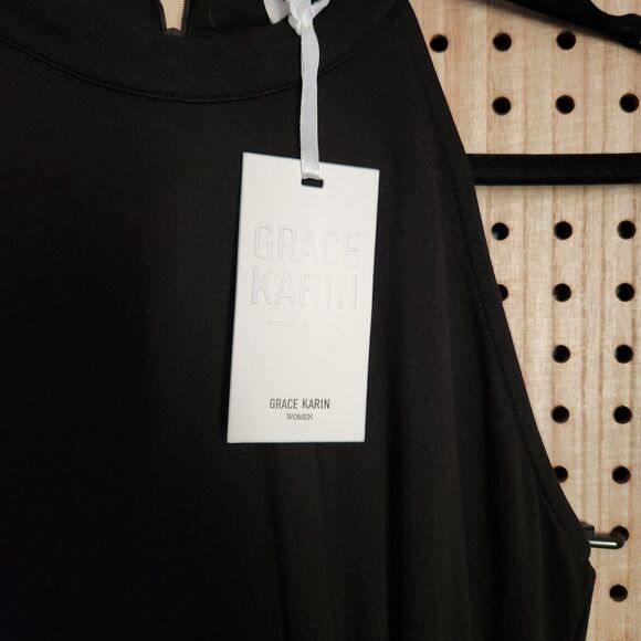 Grace Karin Womens Sheath Dress Blk Ruched Sleeveless Halter Zip Elegant‎ Medium - Picture 8 of 9